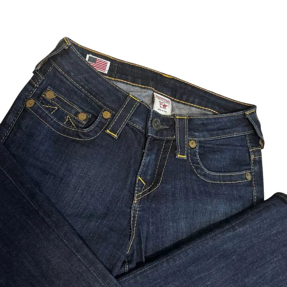 True Religion Jeans Women’s Avery Low Rise Straight Leg Sz 24 Dark Wash Stretch - Picture 2 of 7